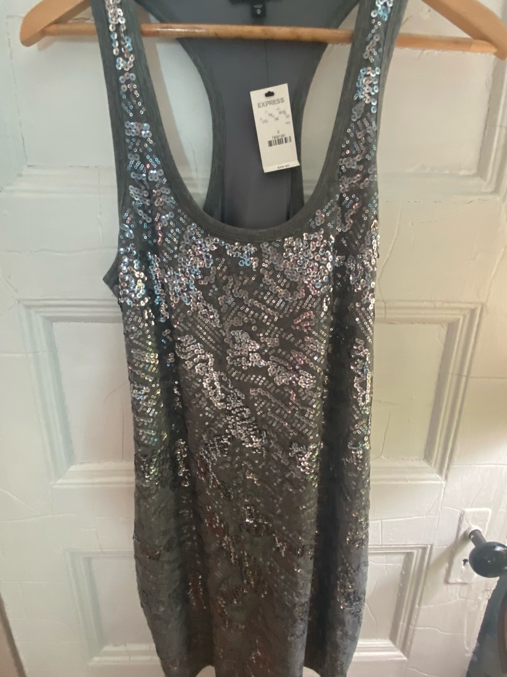 Express Silver Sequin Racerback Mini Dress